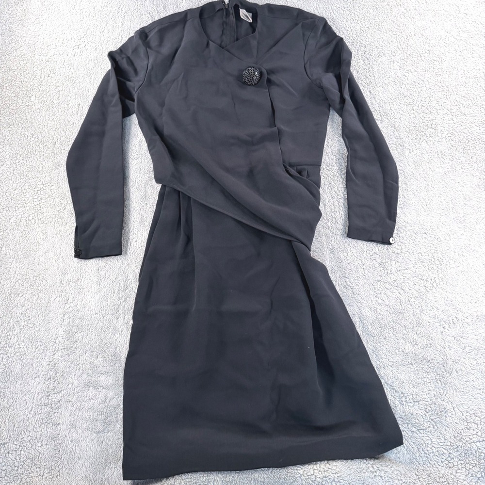 Krizia Silk Wrap Dress Womens 38 Black Asymmetric Mosaic Button Italy